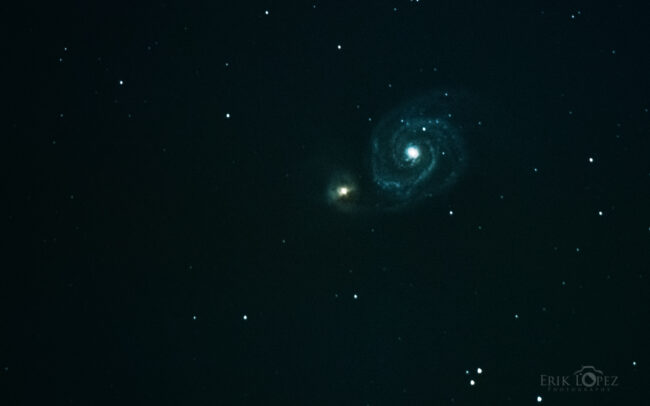 M51 - The Whirlpool Galaxy. Carretero, Puebla, México. 13 de marzo de 2021, 21:35 hrs. f/0 13 sec ISO-8000 Celestron Advanced VX 9.25